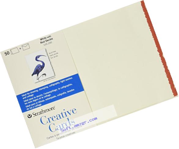 Strathmore 105-240 Full Size Creative Cards, White/Red Deckle, 50 Cards & Envelopes