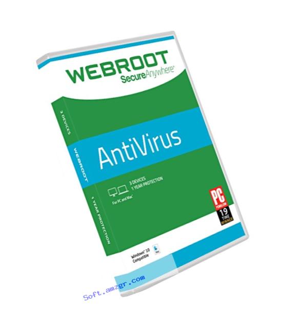 Webroot Internet Security Antivirus | 2017 | 3 Devices | 1 Year Subscription | PC/Mac Disc